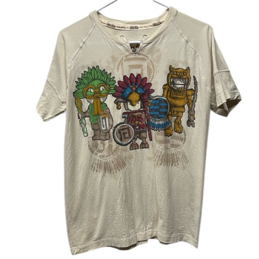 Know Mexico aztec warriors cartoons graphic shirt  medium beige